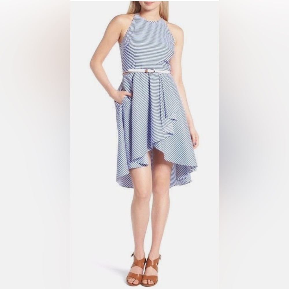 Eliza J Striped High-Low Fit & Flare Dress – Size 10